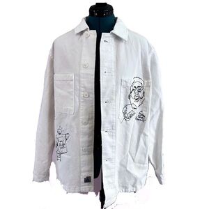 Zara Relaxed Fit Printed Off-White Over-Shirt Jacket Size S